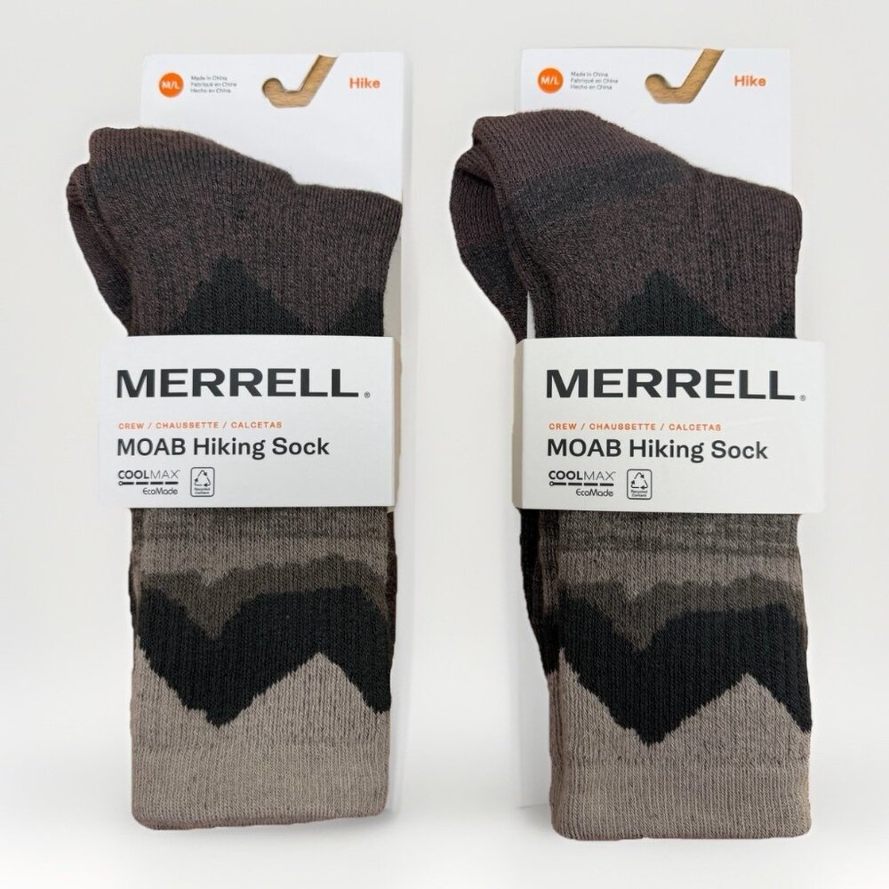 Merrell Women's MOAB Hiking Socks Crew Length size M/L 10-13 Brown/Gray 2-pk